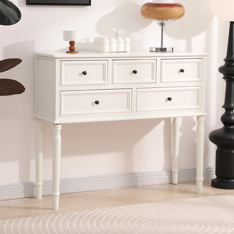 玄关柜实木美式收纳储物柜门厅柜卧室客厅靠墙小柜子桌黑色装饰柜