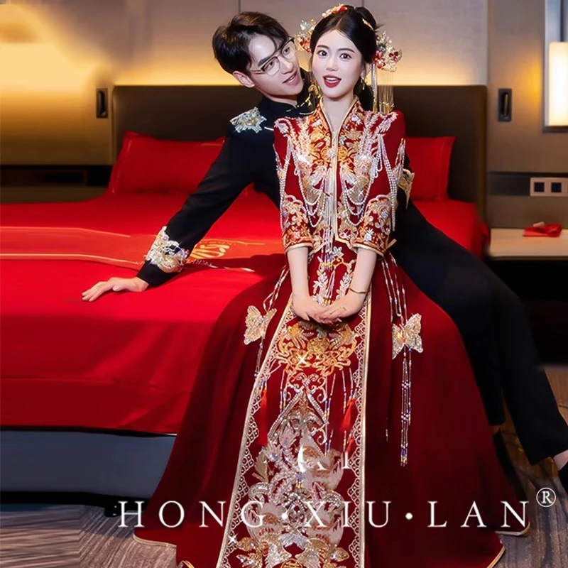 秀禾服婚服2025新款大码胖mm200斤重工礼服中式敬酒服新娘出嫁衣