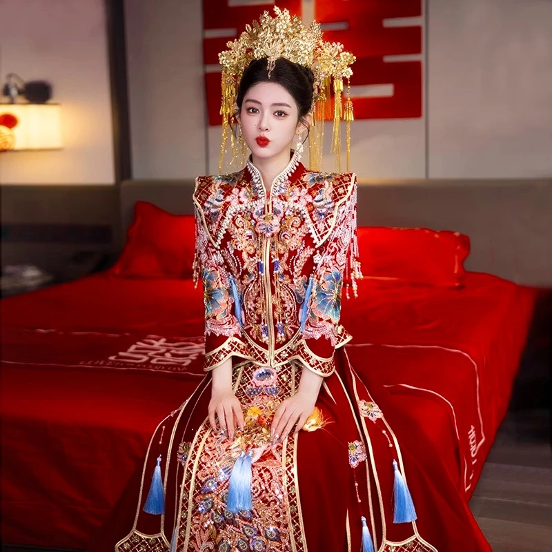 大码秀禾服婚服新娘礼服200斤小个子短款胖mm中式重工嫁衣出阁服