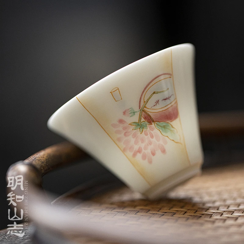 明知山志 玉泥蝉时雨云归茶杯 手绘文人器功夫品茗杯陶瓷家用单杯