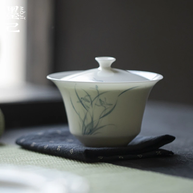 墨己 玉泥-幽兰花丛-小望舒盖碗