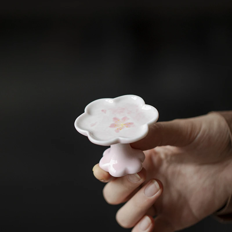 墨己 玉泥-染粉樱花-花朵高足盖置