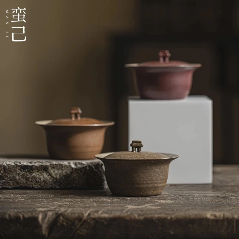 蛮己石门创意粗陶盖碗功夫茶具家用诧寂风泡茶碗防烫小容量盖碗