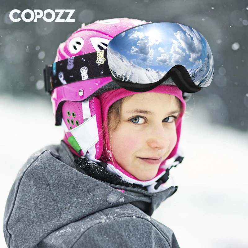 COPOZZ滑雪眼镜儿童双层防雾磁吸镜片无边框大球面可卡近视护目镜
