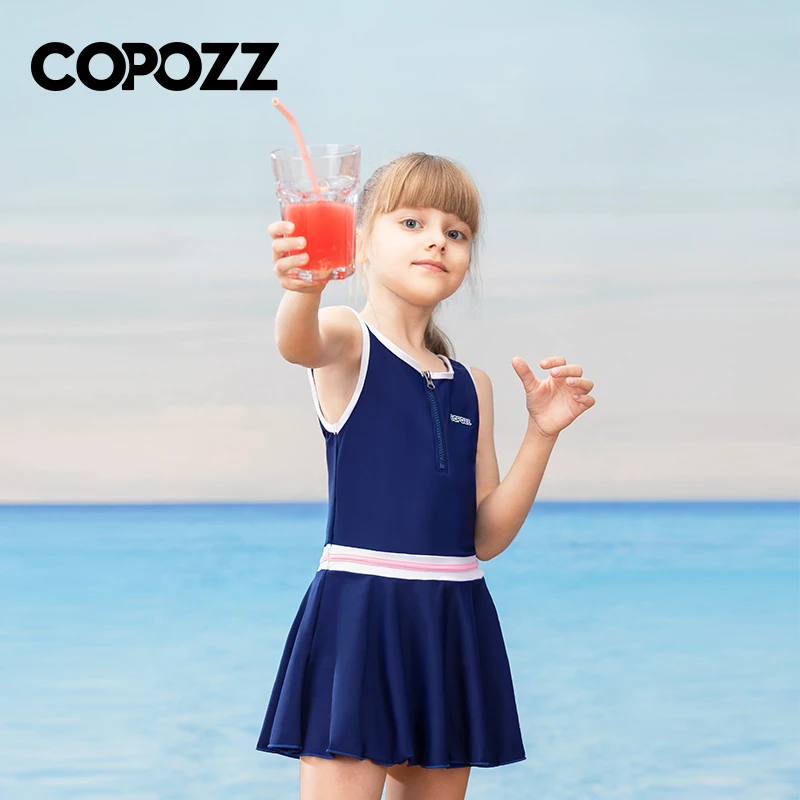 COPOZZ儿童泳衣女童夏新款女孩宝宝公主裙式连体温泉中大童游泳衣