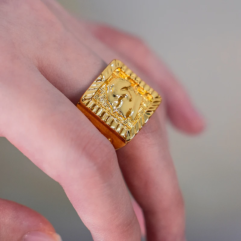 铜合金戒指 铜合金戒指纪念伟人戒指电镀仿沙金首饰男士指环开口