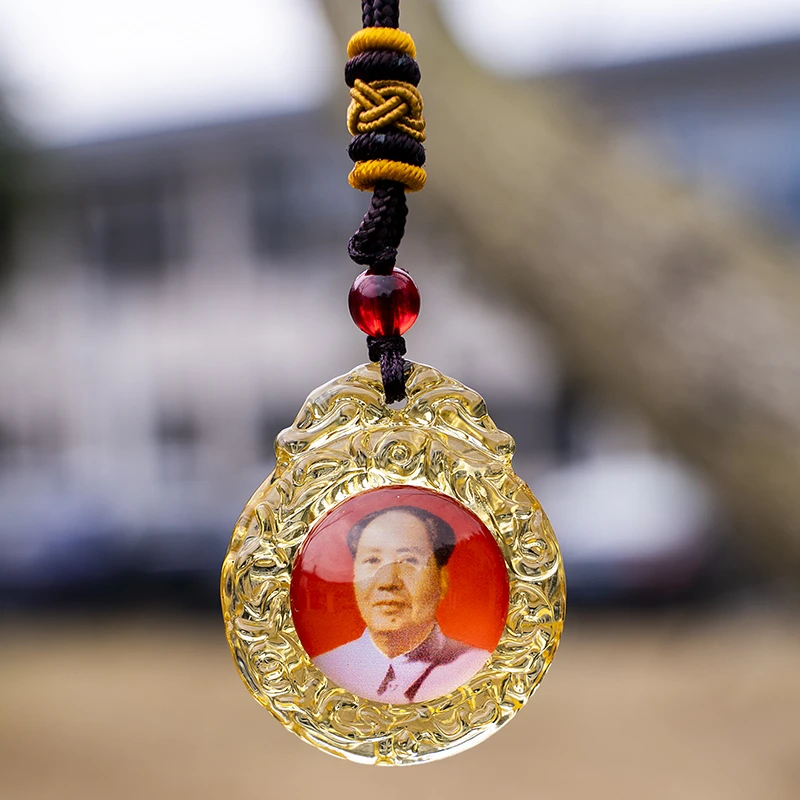 非金属玻璃吊坠 毛主席女款双面挂坠项链带编织绳 琉璃配饰素款