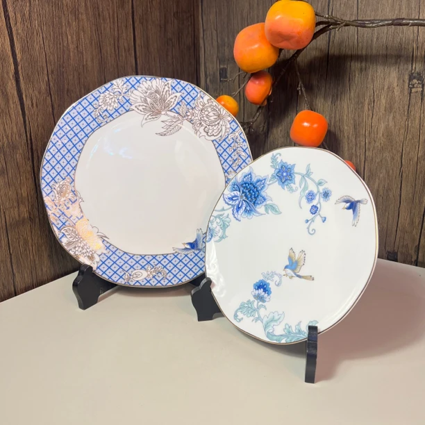 【闪购商品】 I28两支装喜鹊报春27cm*21cm兰色描金骨瓷盘3265