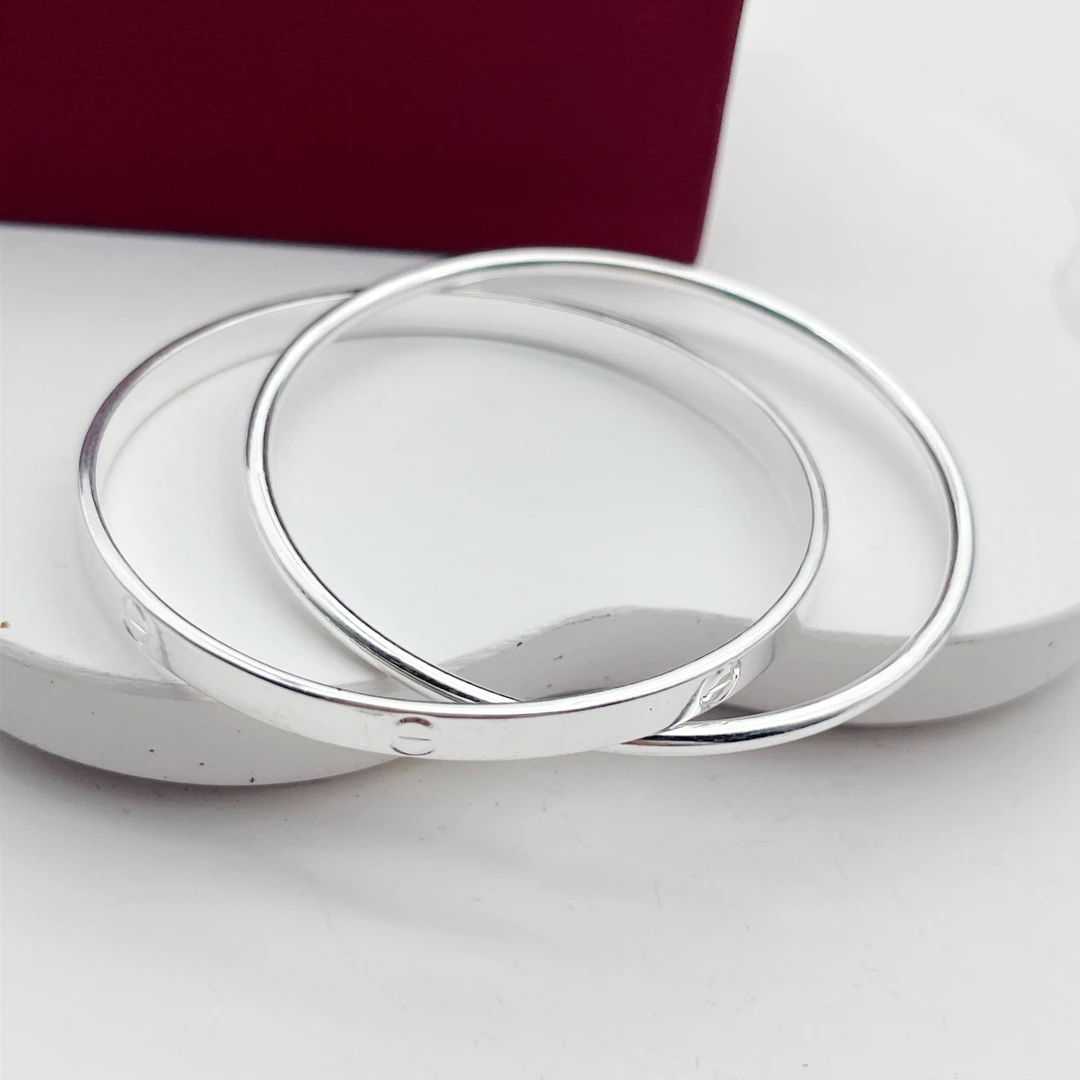 足银手镯 足银999.9卡家双环闭口手镯【A5】