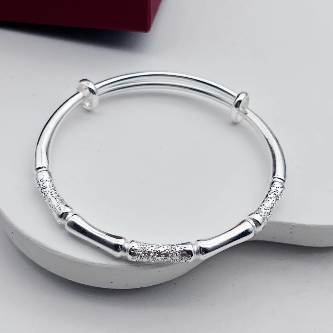 足银手镯 足银999.9磨砂竹节推拉手镯【A19】