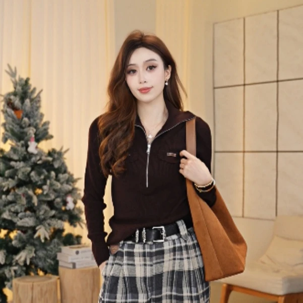 Basic House/百家好24秋季新款显示时尚休闲百搭气质简约针织衫