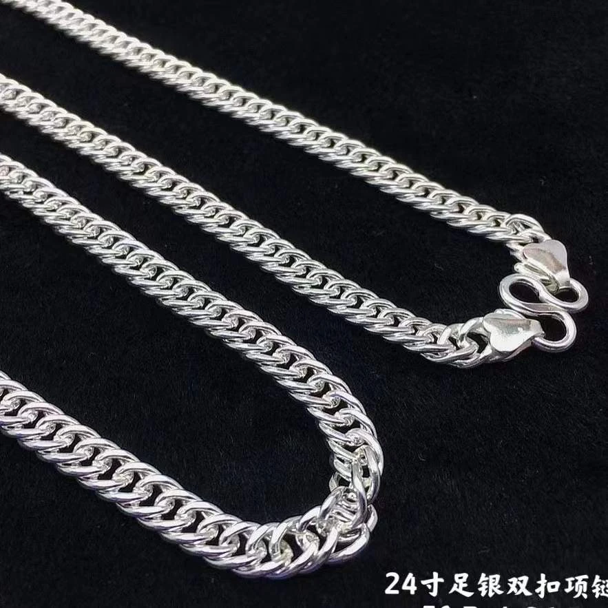 链子足银 （曹亮银饰）足银双卜双扣项链足银坦克项链24寸男款霸气