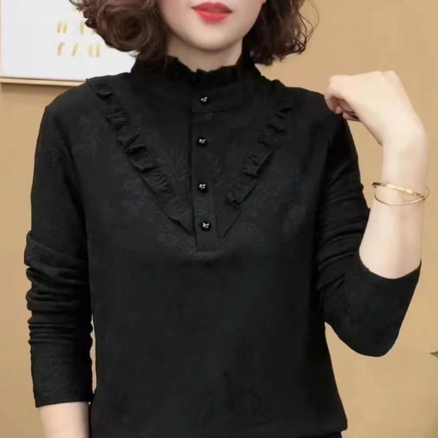 保暖秋冬季耳边加绒新款打底2024上衣显瘦修身气质长袖衬衫
