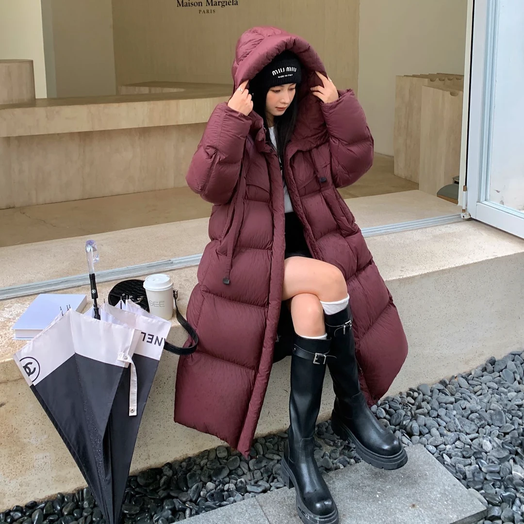 冬季时尚气质泡芙休闲极简保暖百搭韩系长款连帽羽绒服女装2037