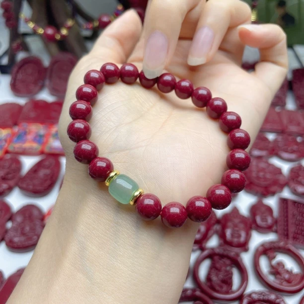 含辰砂工艺品高含量正品朱砂 绿珠8mm女士手链
