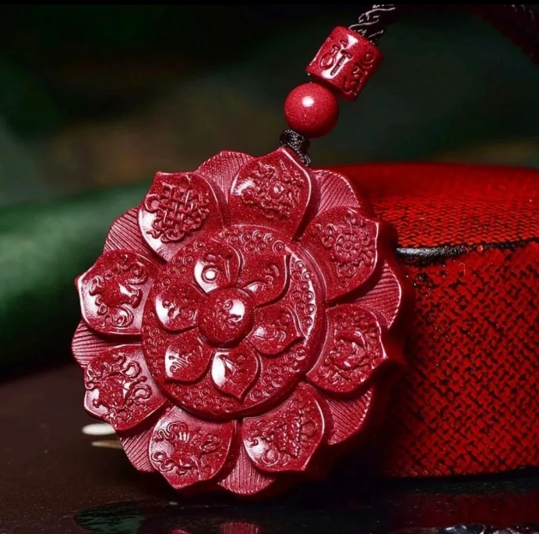 含辰砂工艺品八宝莲花罗盘吊坠 高含量朱砂