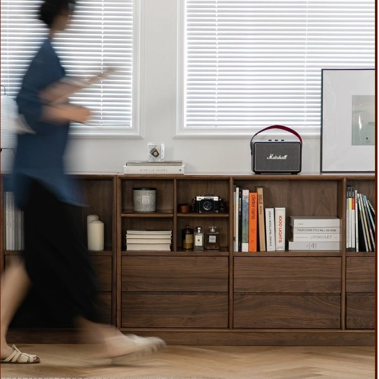 北美黑胡桃木实木书柜餐边柜自由组合展示柜客厅电视柜储物家具