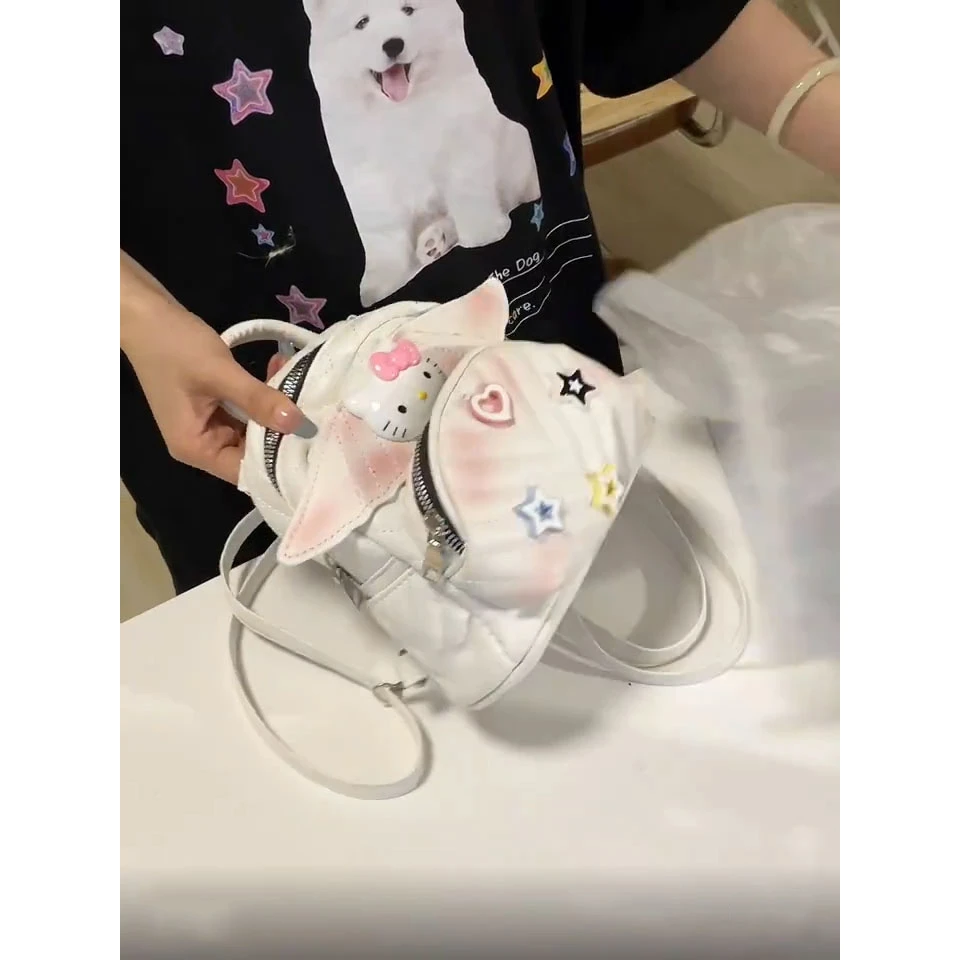 小众2023新款扎染翅膀双肩包韩版潮流菱格可爱少女小背包休闲书包