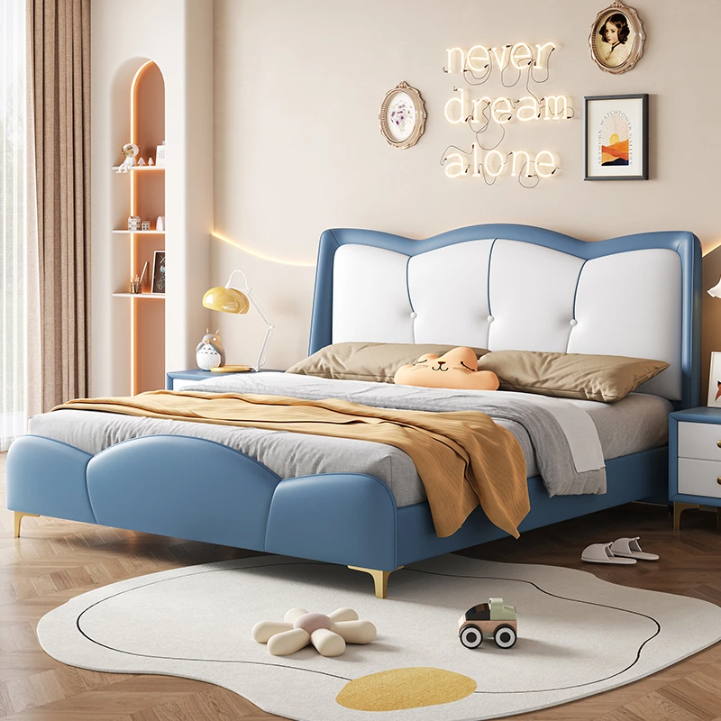 儿童软包床男孩女孩软体床轻奢美式青少年单人床双人1.5米1.8米床