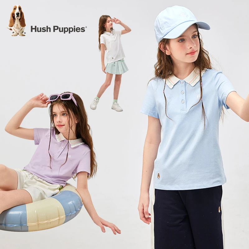 暇步士童装女童夏POLO衫甜美可爱休闲舒适亲肤百搭短袖