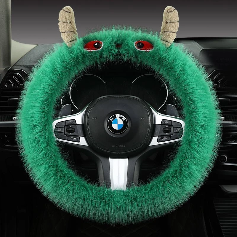 新款冬季毛绒汽车方向盘套小怪兽长毛防滑保暖圆型D型通用把套女