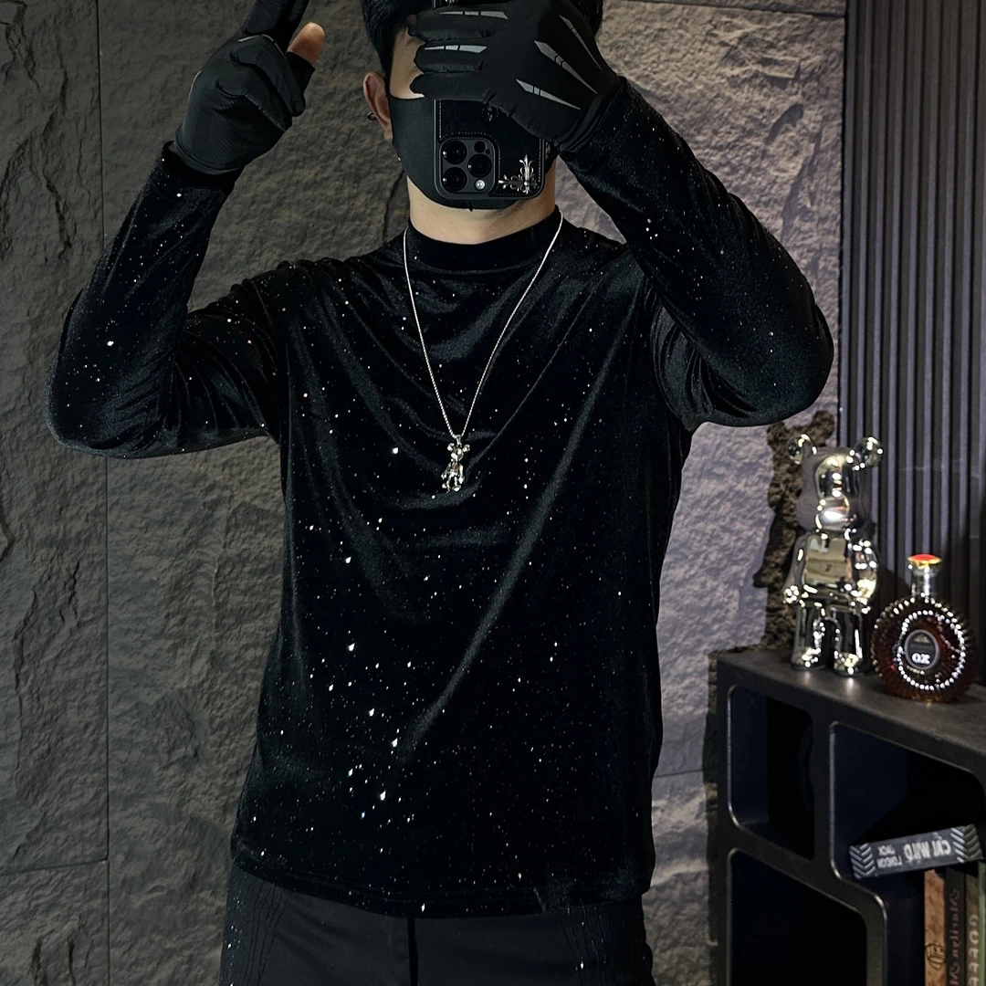 【威登专属】秋冬上新时尚潮流修身休闲百搭个性黑色长袖