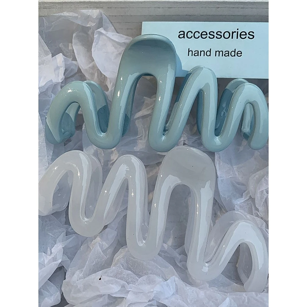 夏季甜粉波浪发夹女后脑勺大号盘发抓夹鲨鱼夹发卡高J感发饰头饰