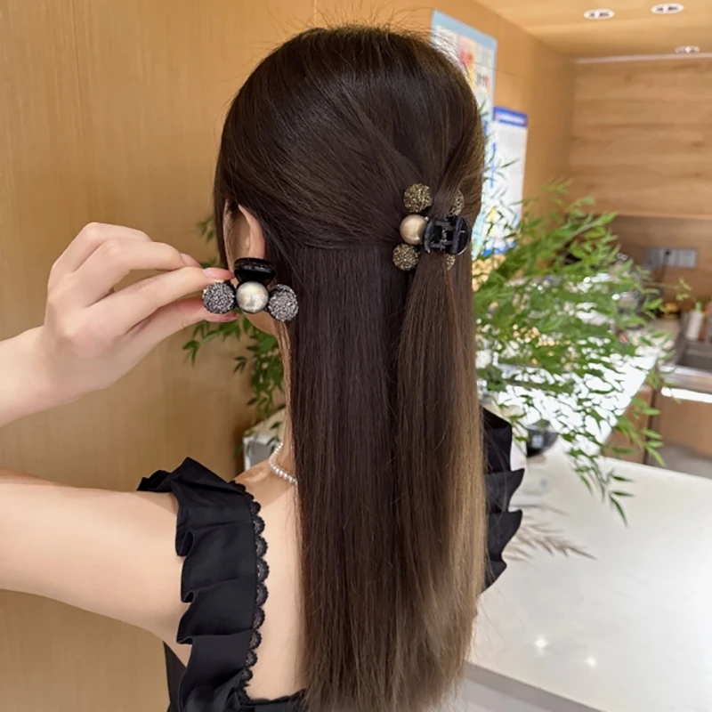 高颜值小抓夹轻奢设计仿珠亚克力半抓小夹子高马尾半扎发夹刘海夹