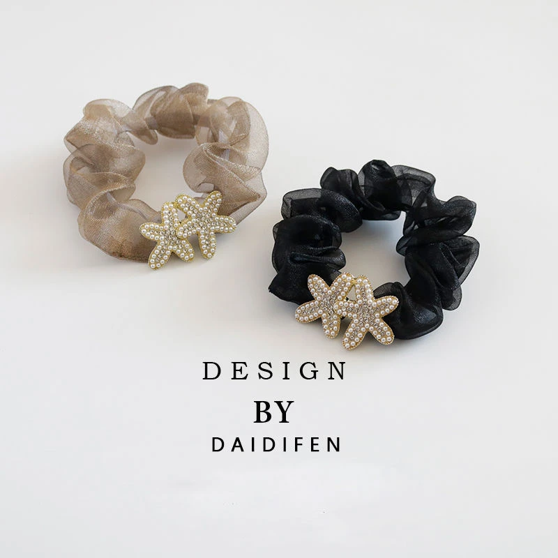 日韩欧根纱大肠圈海星发圈头饰品扎头发绳韩式气质轻奢发饰头绳