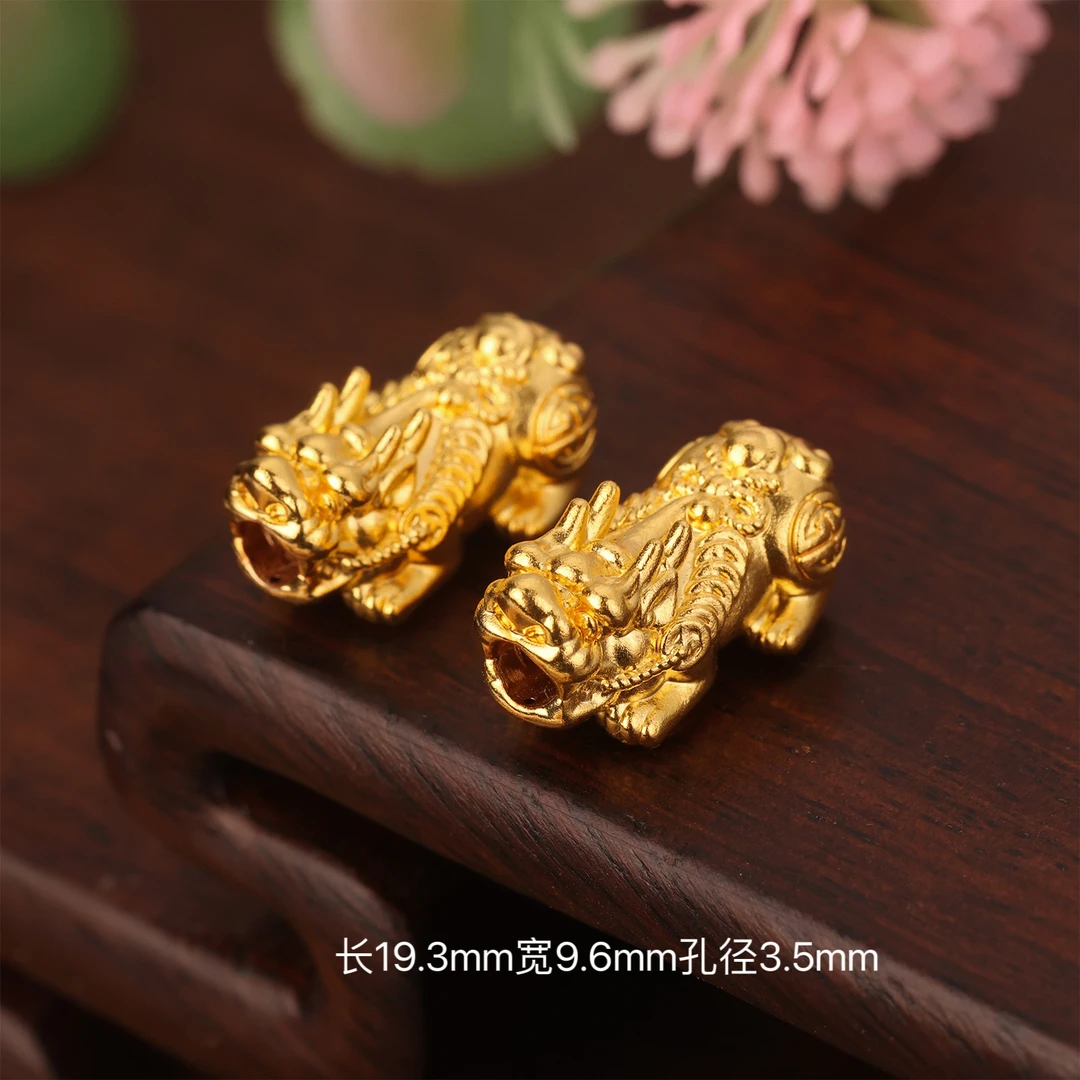 【来福】18k金立体加大加厚金貔貅通孔隔珠背云DIY手串项链配饰