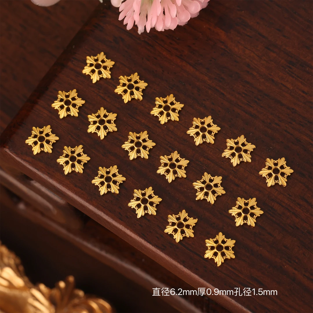 【来福工厂】18k金雪花花托花帽隔珠隔片垫片底托珠串手链项链配件