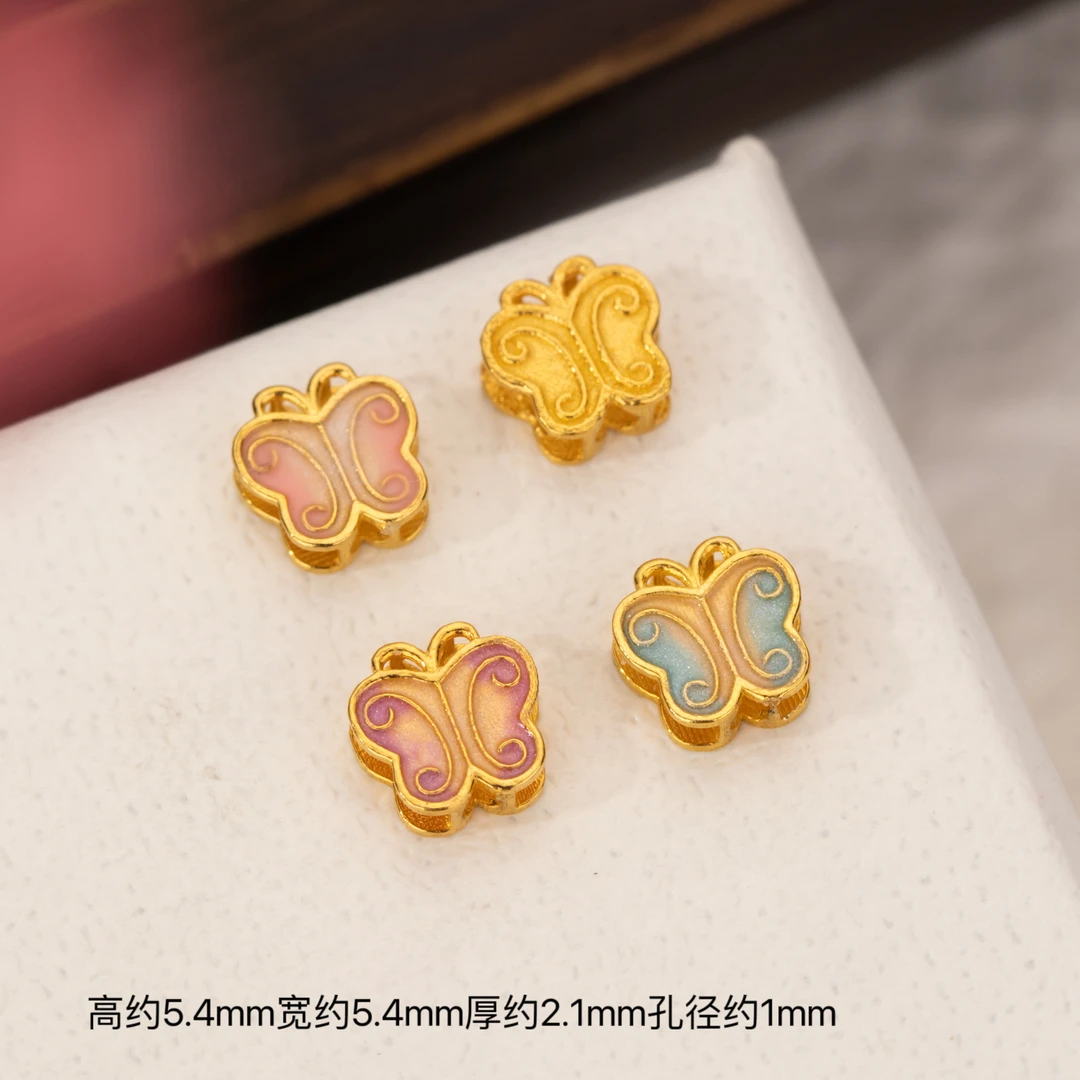 【来福】18k金精致双面蝴蝶隔珠背云清新色系手链项链DIY配件