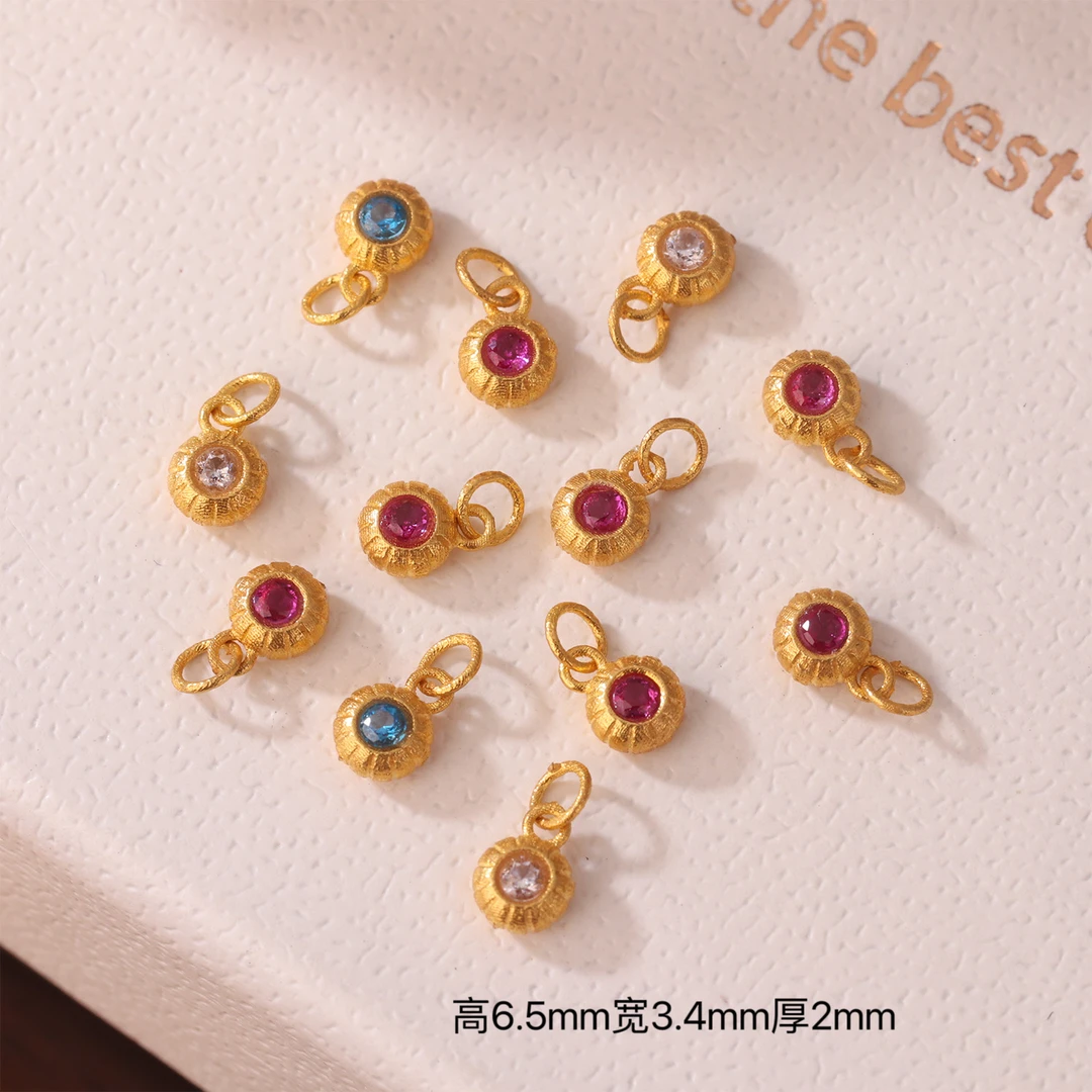 【来福】18k金豪镶红蓝宝泡泡提溜小灯泡迷你挂坠配件