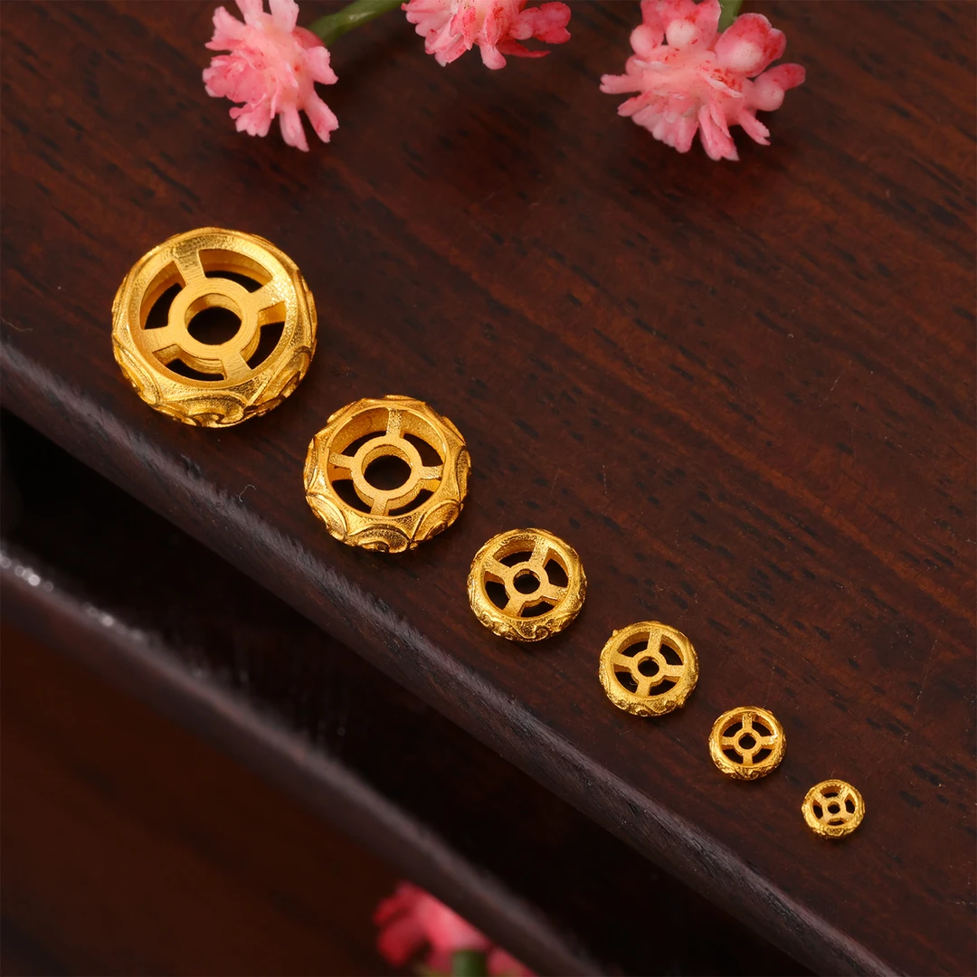 【来福】18K金实心金唐草纹祥云车轮胎卡环隔珠隔片垫片手串项链