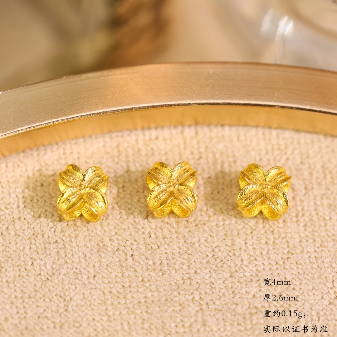 18k金手工古法金四叶花隔珠配饰diy饰品手链项链编绳串珠材料配件