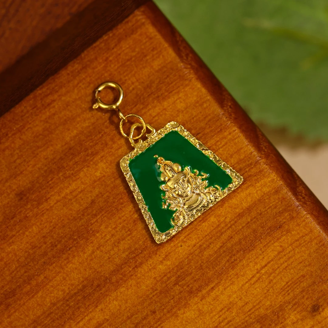 【来福】纯18k高温烧蓝绿度母牌子精工吊坠