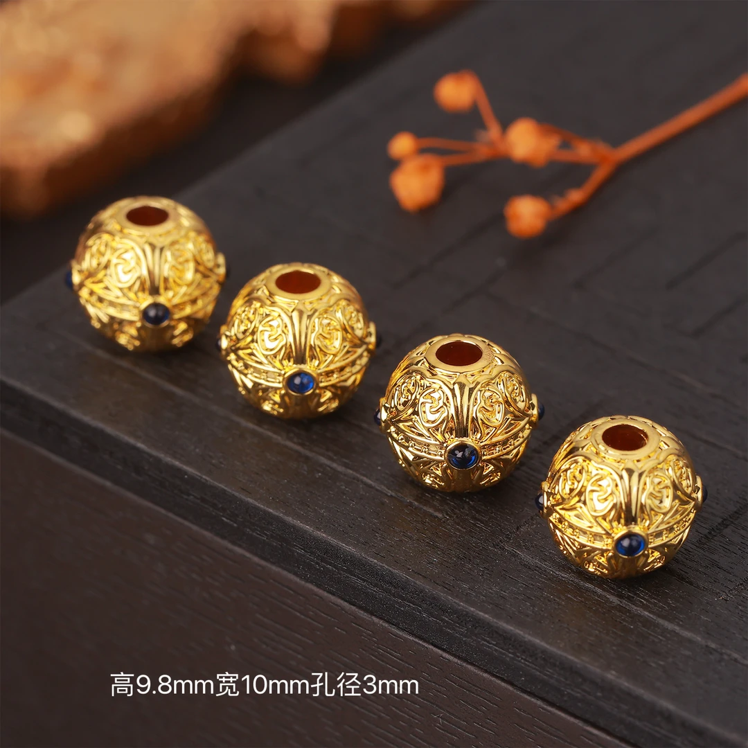 【来福工厂】18k金豪镶高级蓝克罗心10mm厚金版大顶珠隔珠文玩配饰