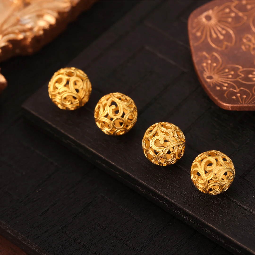 【团价】3个||18K金3mm凤尾珠花丝绣球隔珠不变形厚金版