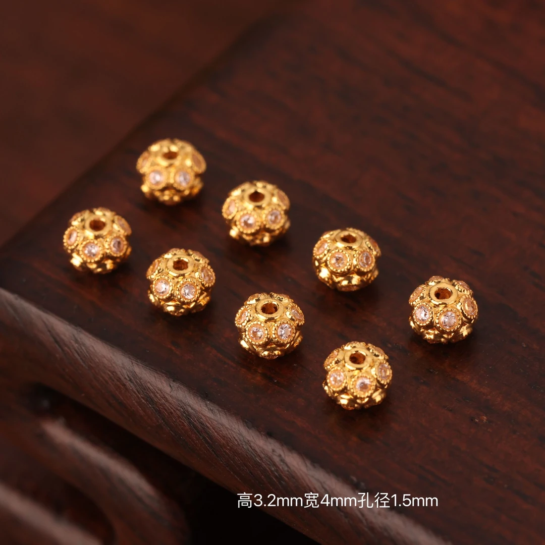 【来福】18k金豪镶爆闪小花球隔珠DIY金隔珠万能配饰