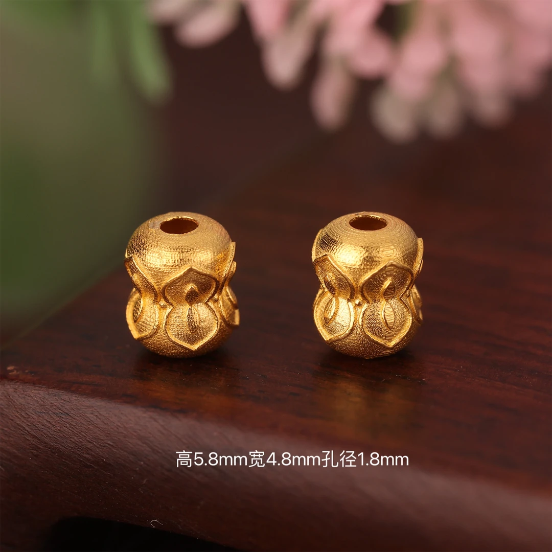【来福】18K金并蒂莲好事花生隔珠小蛮腰珠编绳项链手串配件