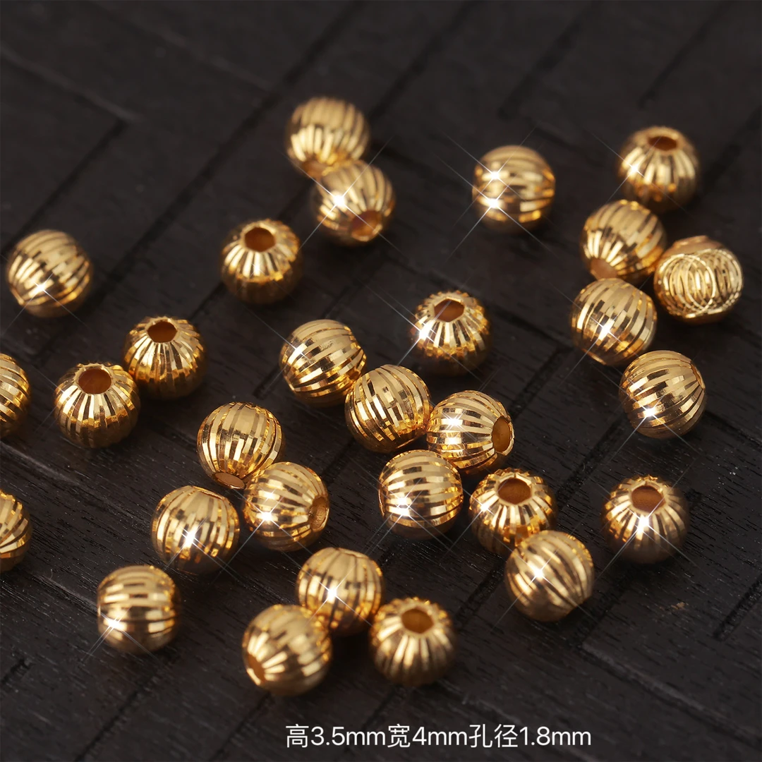 【来福工厂】18k金进口爆闪4mm实心西瓜珠不变形隔珠灯笼珠配饰
