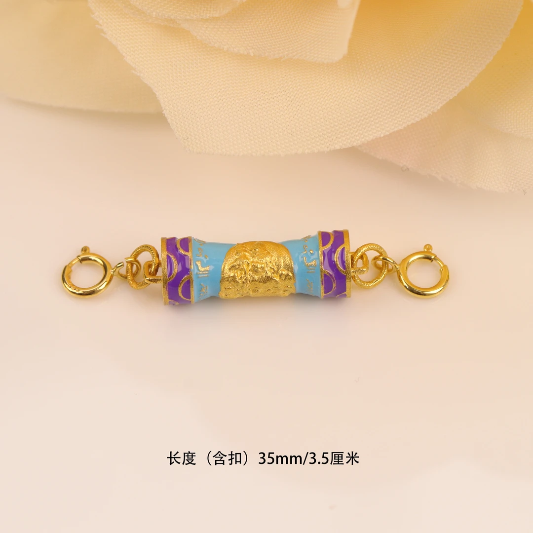 (B19)18k金配件高温烧蓝黄财神娜娜通吊坠手工DIY手链项链锁骨链