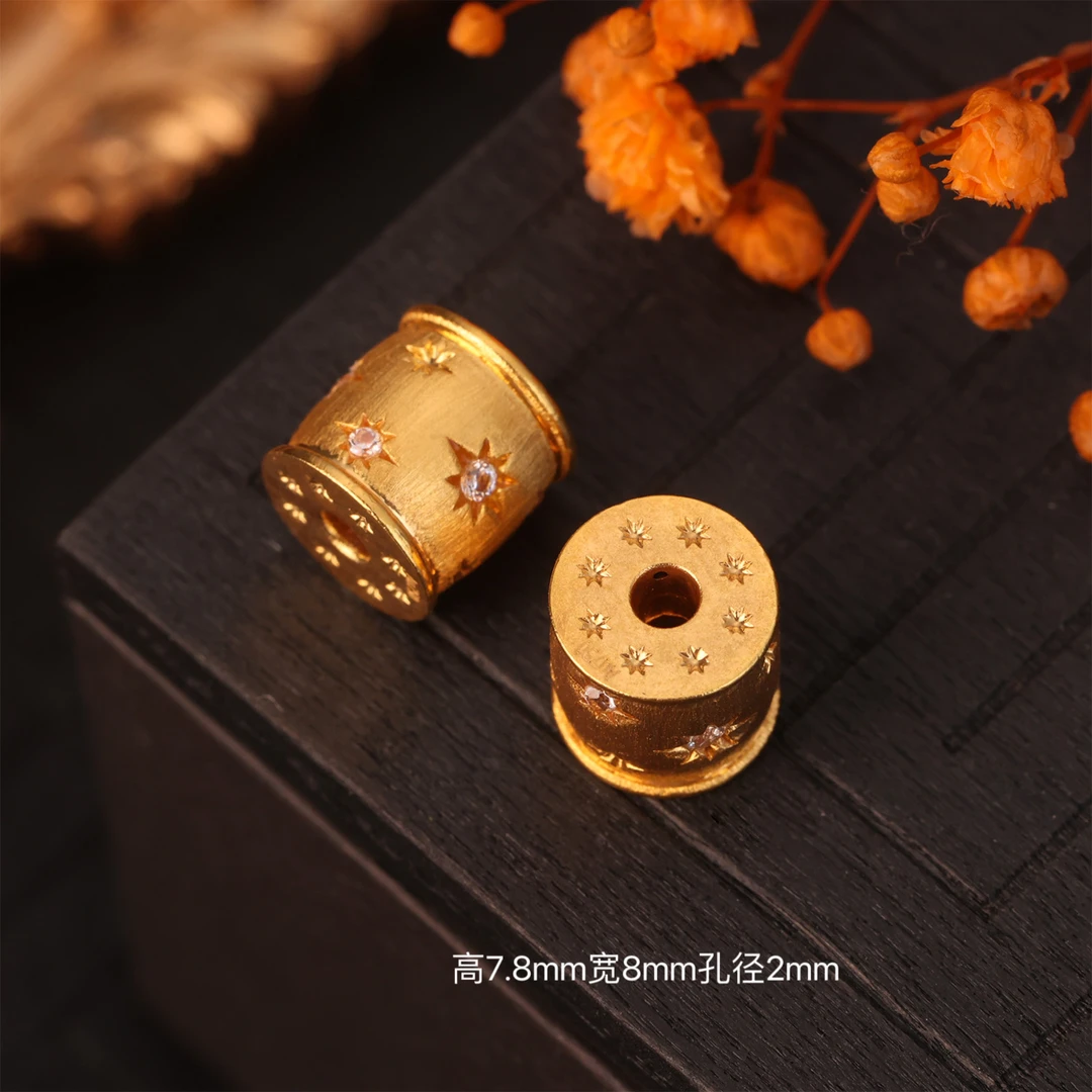 【来福工厂】18k金豪镶八芒星拉丝大桶珠轻奢高阶DIY文玩手串配饰