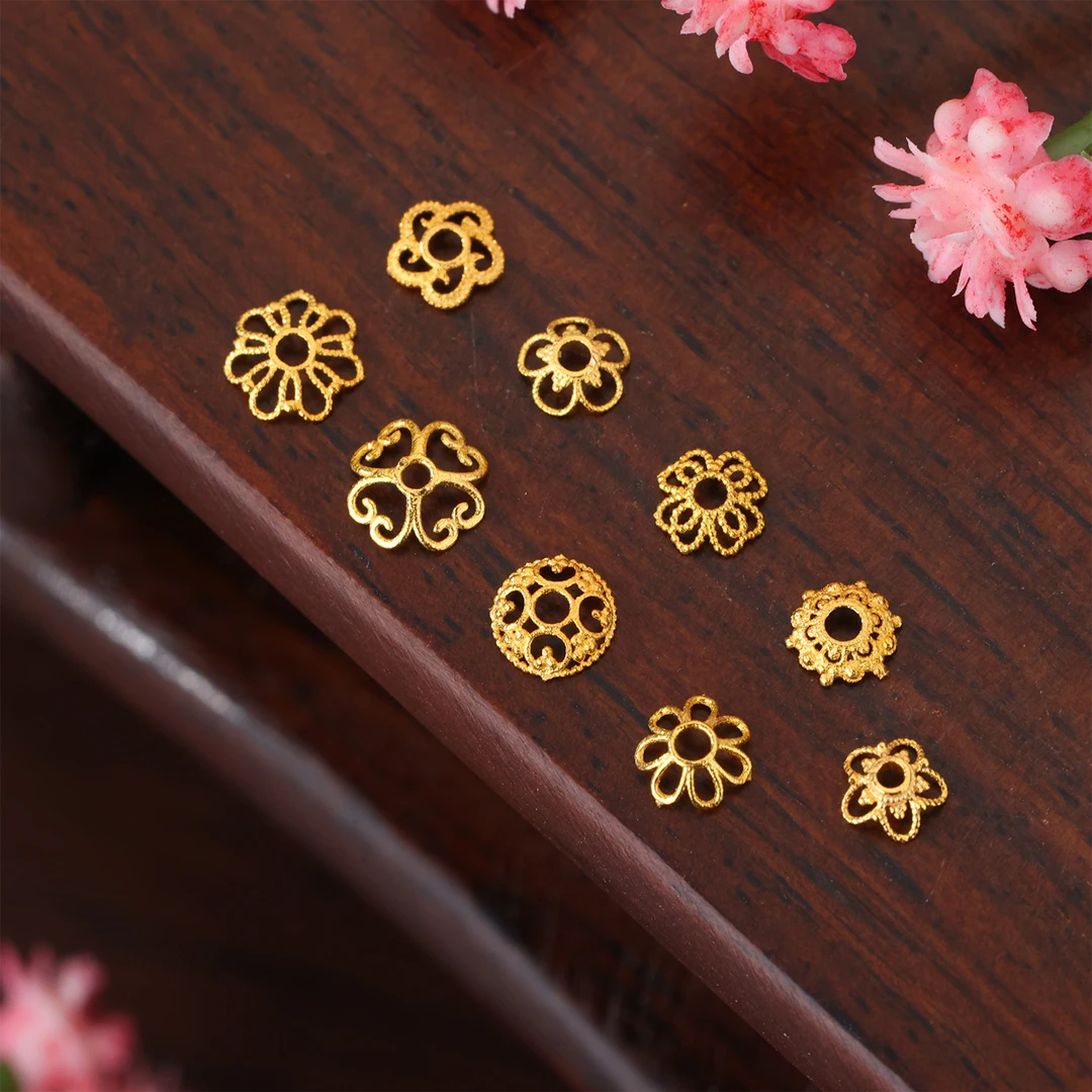 【来福】（适用4-8m珠子）18k金精工花托花帽隔片垫片DIY手串项链配件