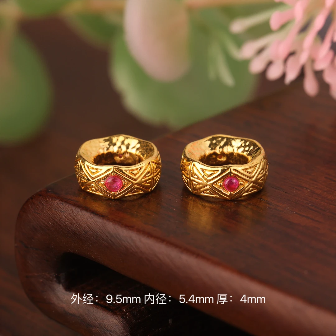 【来福】18k金红宝中国结纹卡环跑环DIY配件