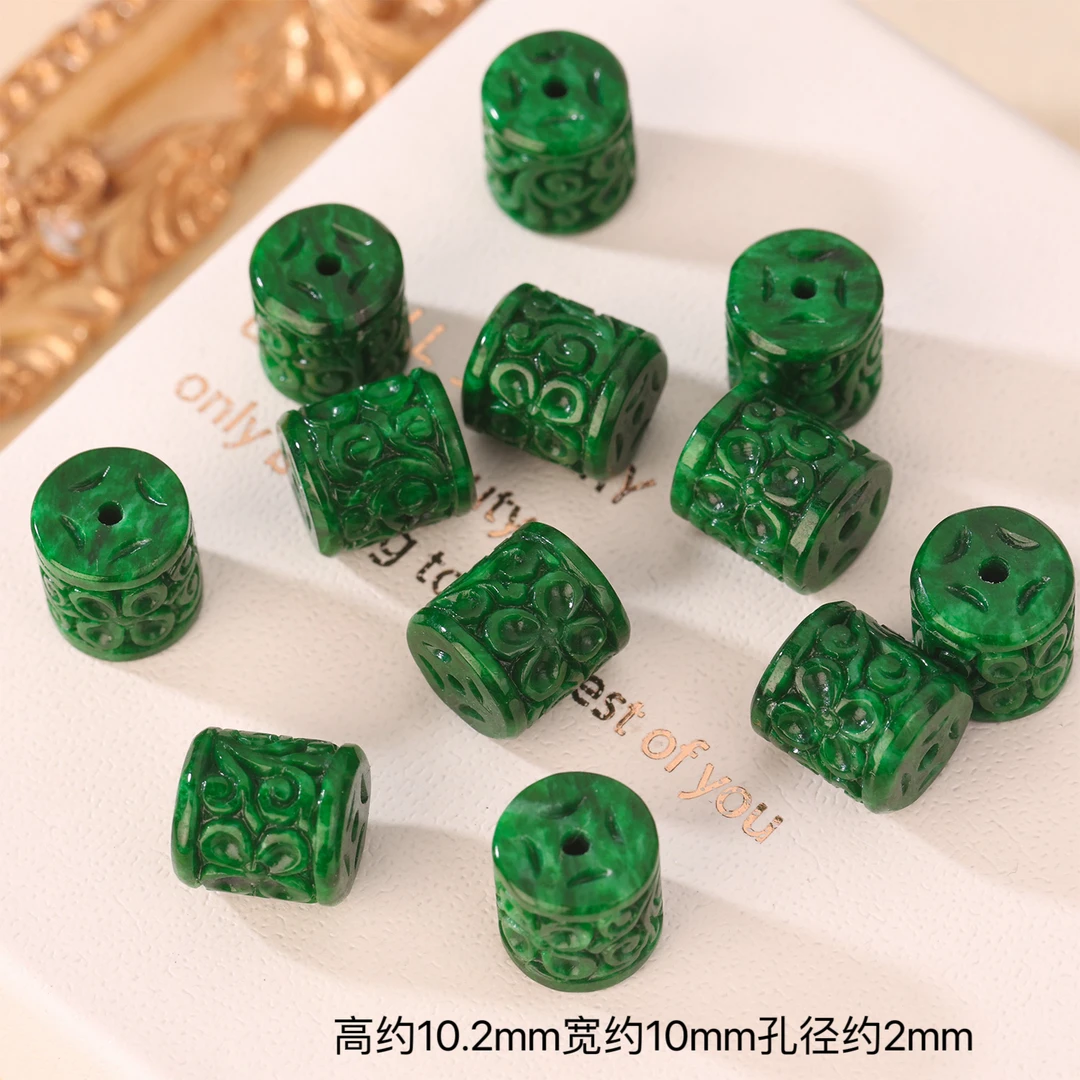 【来福】高阶版大号辣绿天然翡翠干青路路满绿吊坠隔珠散珠圆柱