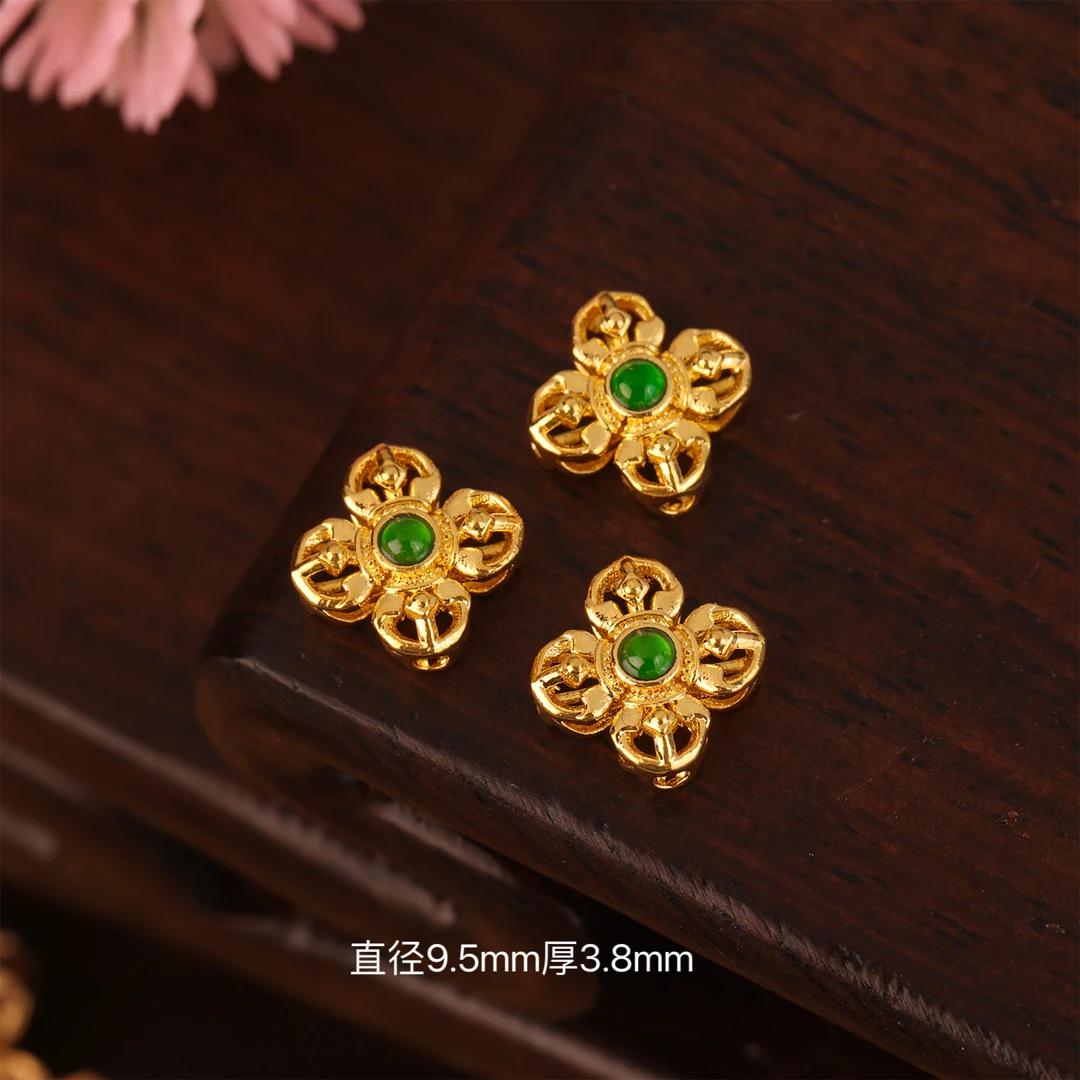 【来福工厂】18k金天然翡翠杵杵四方隔珠背云中穿配件配饰