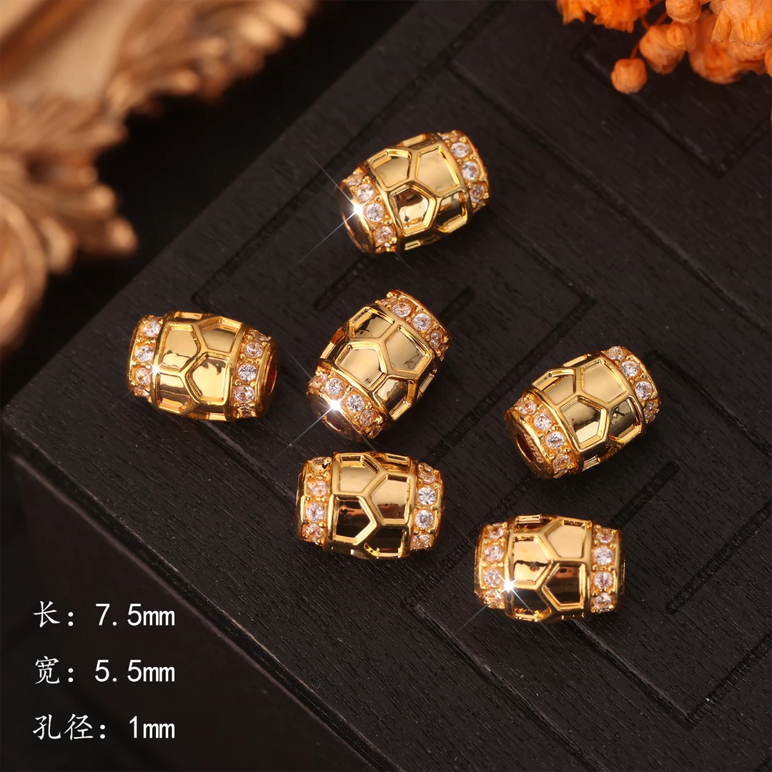 【来福工厂】18k金豪镶爆闪龟背桶珠DIY手串项链配饰配件