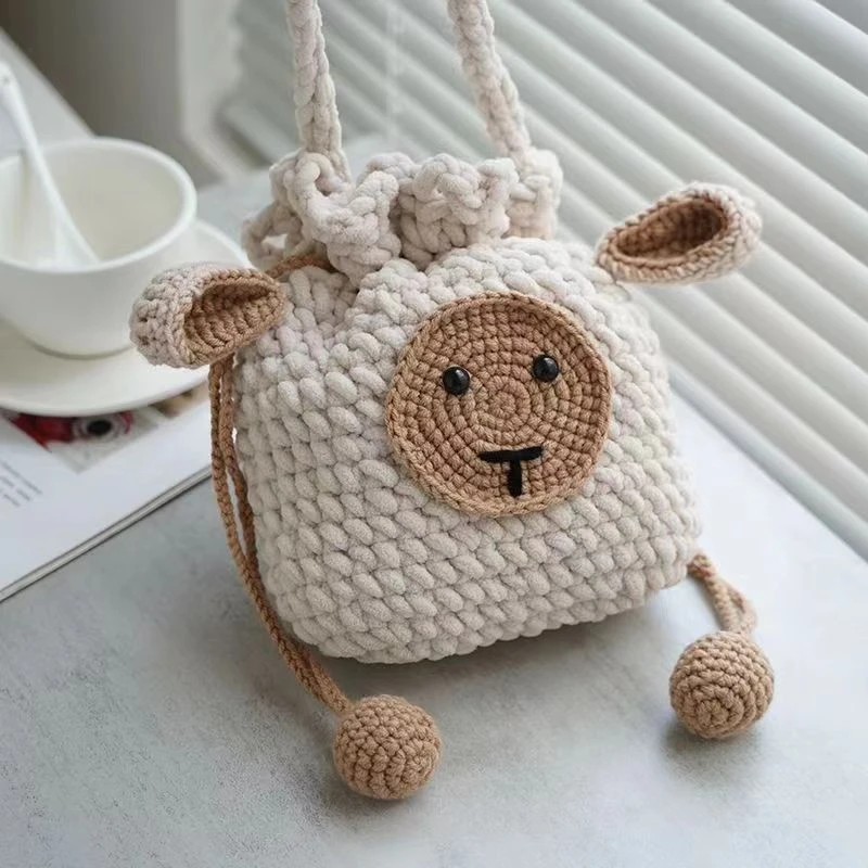 【不是成品】手工毛线钩织小绵羊水桶包冰条线钩织包包材料包自制