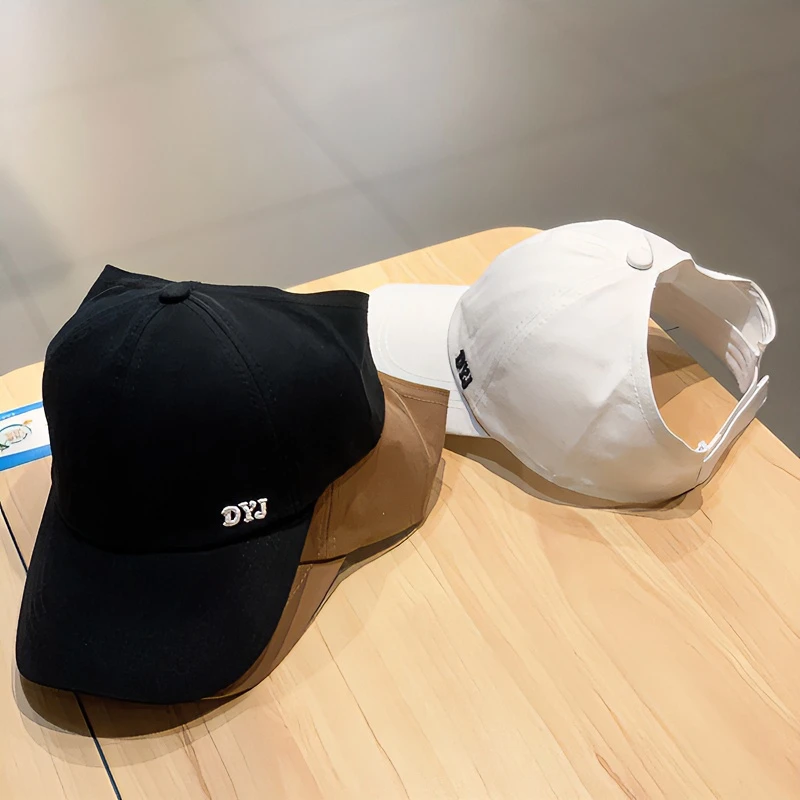 夏季新款鸭舌帽女可扎高马尾辫棒球帽海边度假空顶帽休闲遮阳帽子